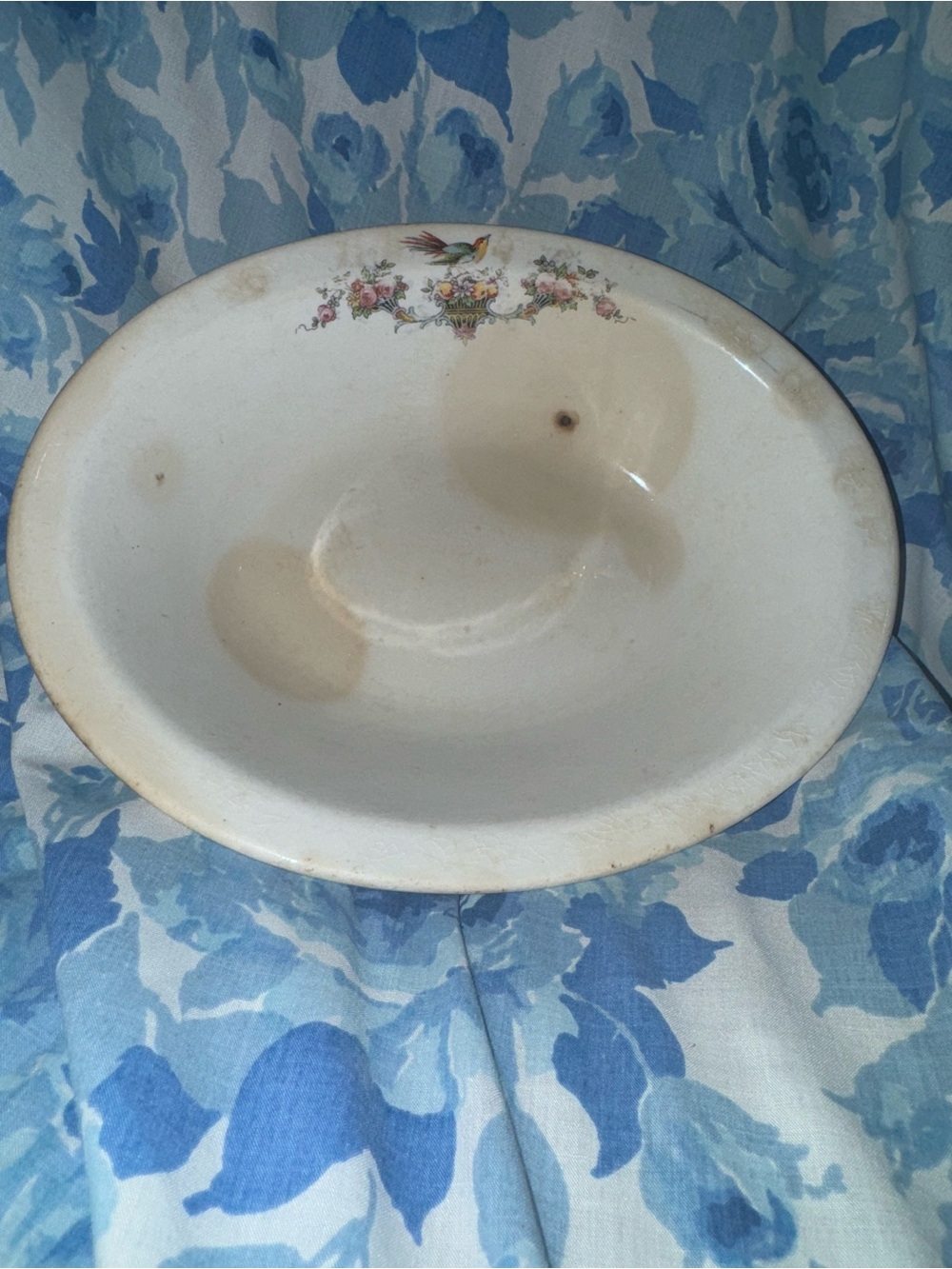 Antique Illinois China Co. Lincoln IL ironstone bluebird oval serving bowl